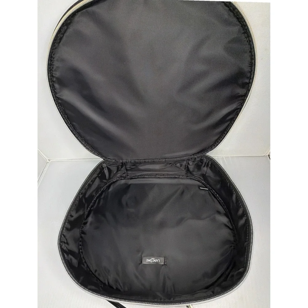 Lancome Paris Black Patent Train Case Cosmetic Vanity Bag Gold Tone Hardware